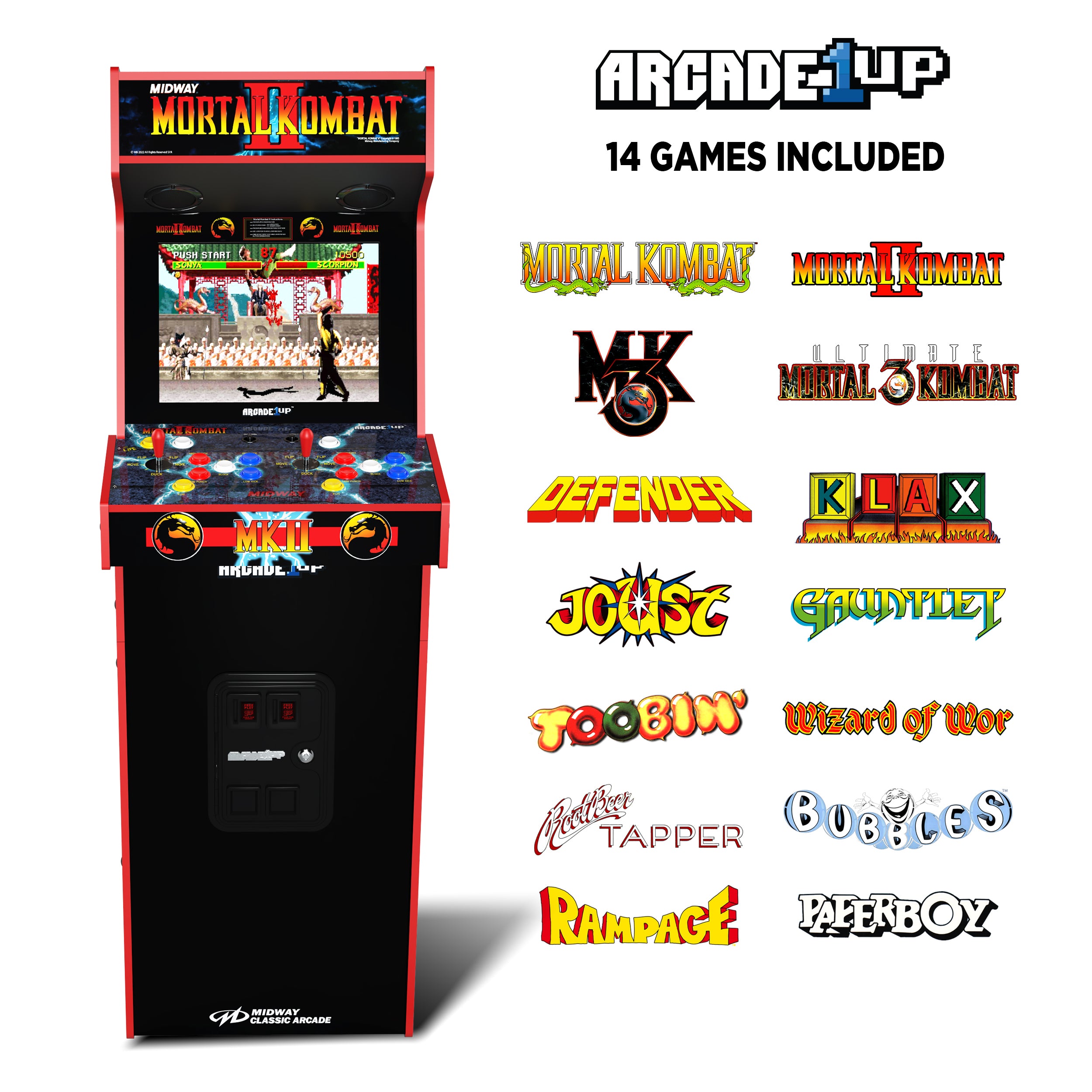 Arcade1Up Mortal Kombat II: 14-in-1 Deluxe Arcade Machine with Light-Up Marquee