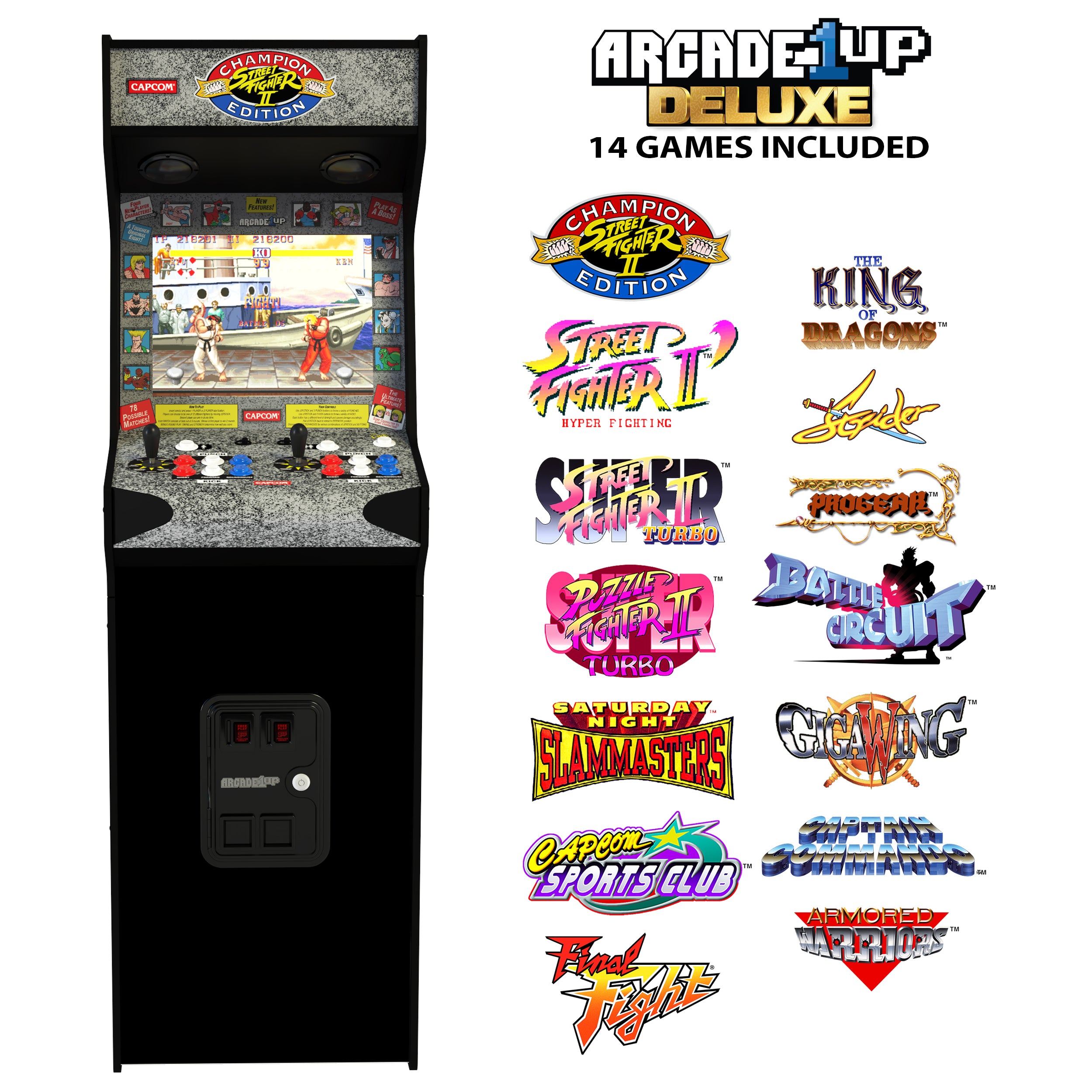 Arcade1Up Street Fighter II: CHAMPION EDITION - 14-in-1 Deluxe Arcade Machine with Light-Up Marquee
